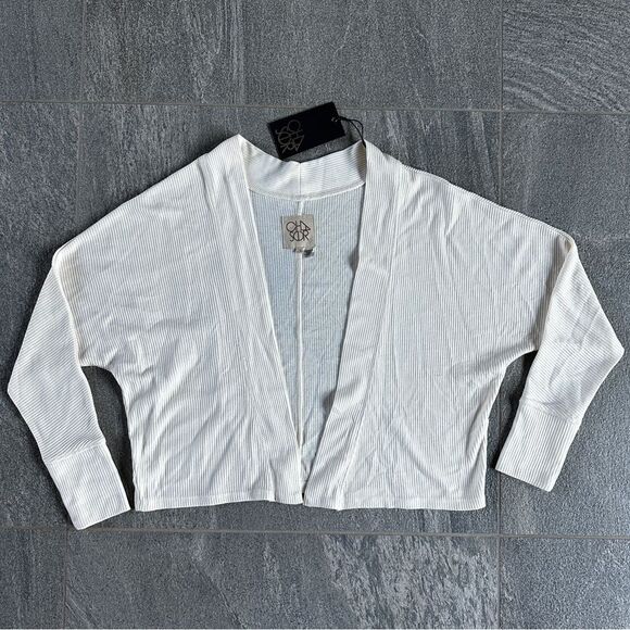 NWT Chaser Cozy Rib Drop Shoulder Cropped Open Cardigan in Ceramic (Ivory) Small - Picture 5 of 13